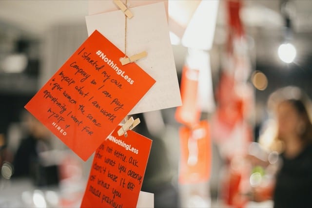 close up of a handwritten note on the theme of nothing less female gender equality