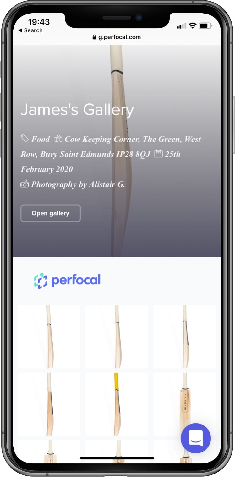 screenshot of mobile phone showing the Perfocal gallery page