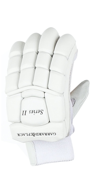 a luxurious white cricket glove on a white background