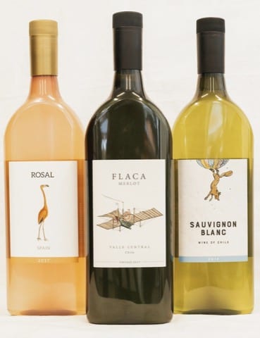 three bottle of wine - rose, red and white