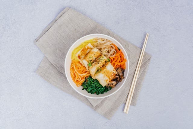 korean fried toufu with salad