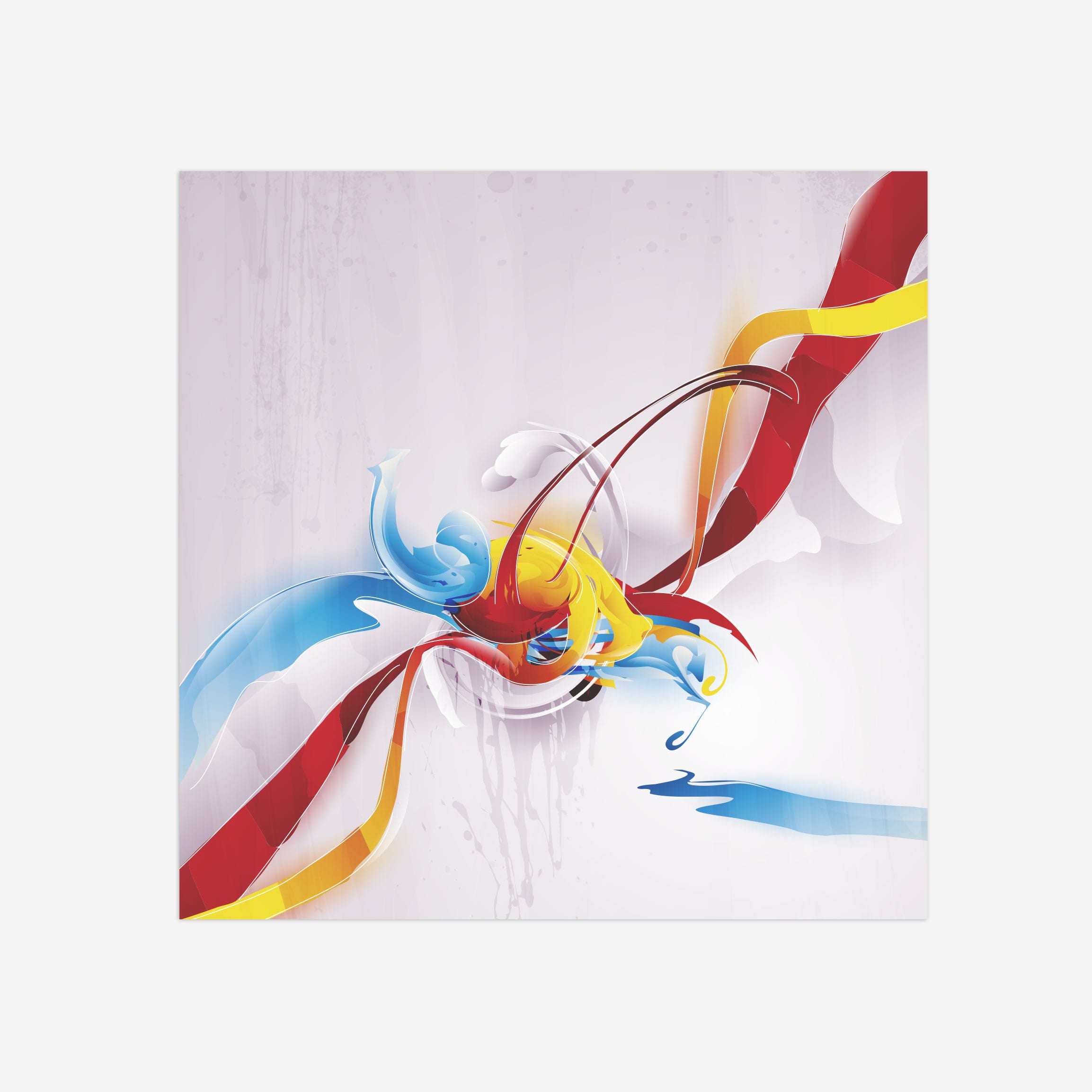 Wall mounted art canvas. The painting is of bright streak of many colors spinning from a centre point